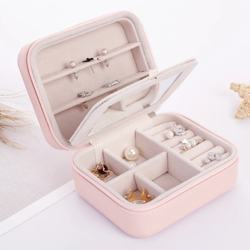 New Arrival Women's Mini Stud Earring Ring Jewelry Box Useful Makeup Organizer With Zipper Travel Portable Bracelet Storage Case