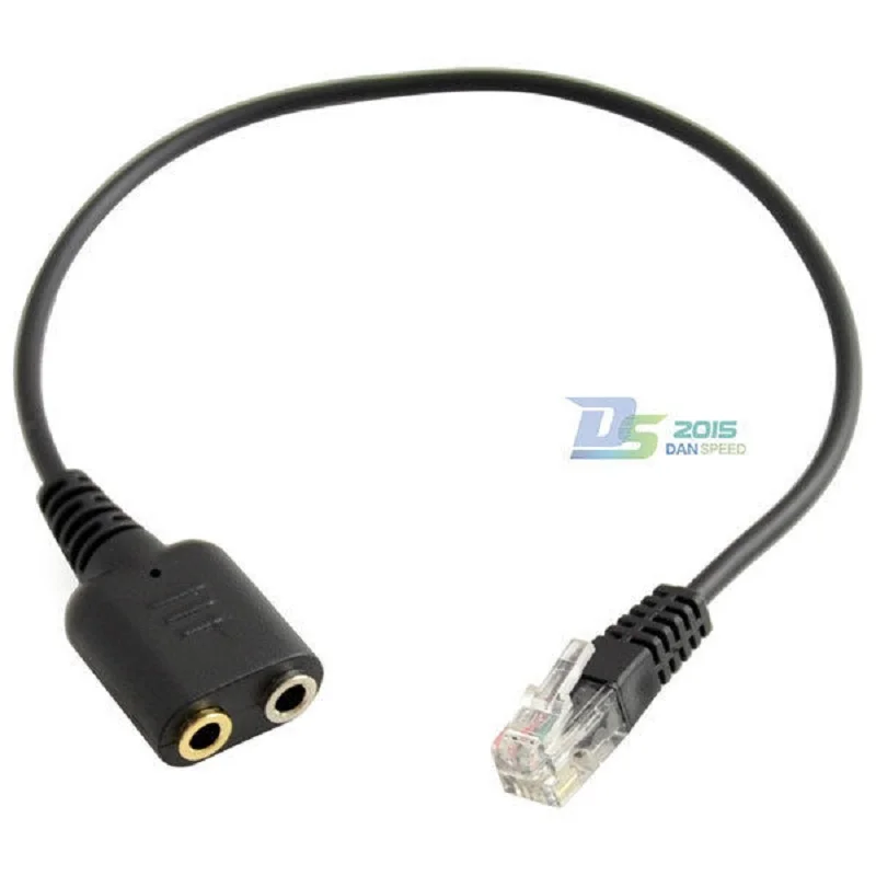 RJ9 Modular Plug to Dual 3.5mm Female Jacks for Analog PC Headset to Desk Phones