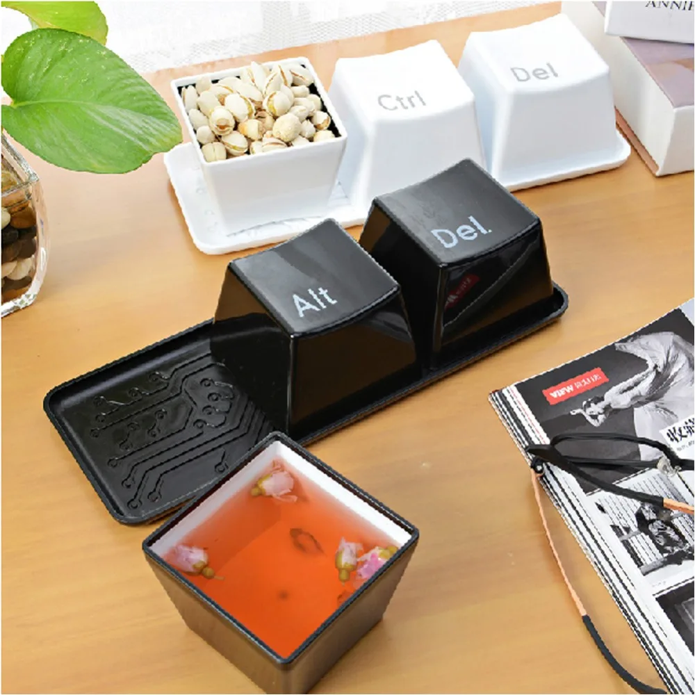 

Keyboard Design Tea Coffee Cup Mug Tray Set Ctrl Alt Del Delet Key Food Bowls Dropshipping