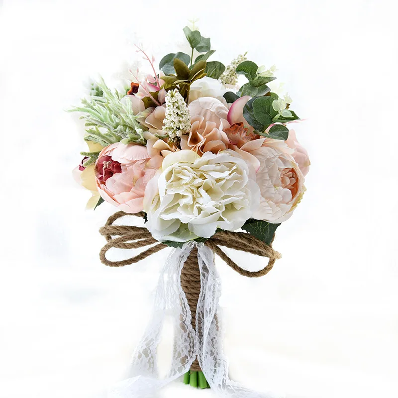 Искусственные Свадебные букеты в деревенском стиле для невест, кружевные свадебные цветы, брошь, букеты для свадьбы - Цвет: Same as pic