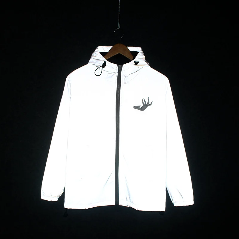 3M Reflective Jacket Men Women Spring Autumn Hand Flowers Windbreaker Japanese Streetwear Hip Hop Casual Harajuku Jacket Jaqueta