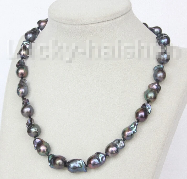

Free shipping >>>>>>luster 18" 17mm Baroque black Reborn keshi pearls necklace j10361