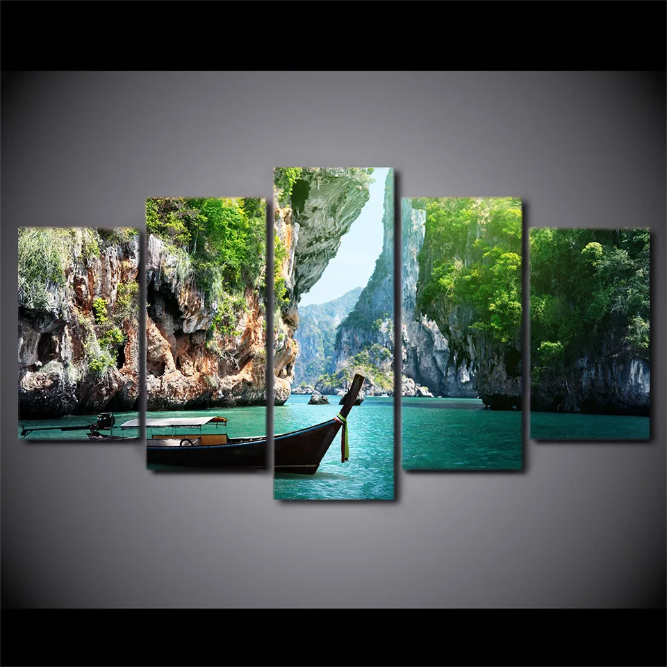 Modern Home Wall Art Decor Framework Pictures 5 Pieces Nature Canyon Lake Landscape HD Printed Painting On Canvas | Дом и сад