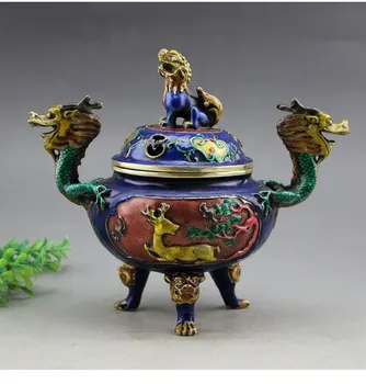 

Cloisonne enamel imitation antique bronze incense burner brass Ssangyong ears three censer Ming Xuande