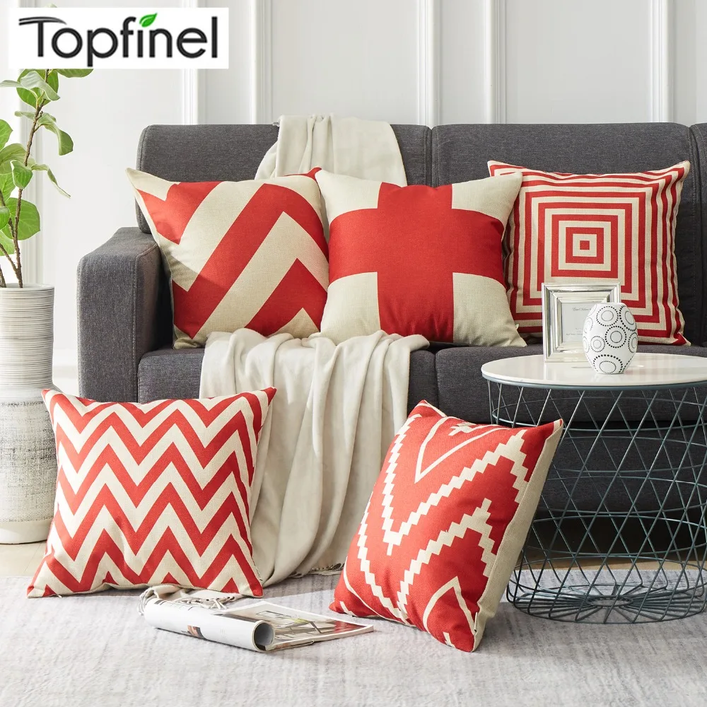 

Topfinel Chevron Red Geometry Decorative Throw Pillows Case Linen for Sofa Car Cotton Cushion Cover Creative Decoration 45X45cm