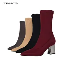 

European style Fashion minimalist boots Metal heel and high heel tip Sexy night shop Slim, elastic Lycra Martin boots 34-40 yard