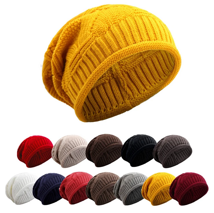 Женская Повседневная однотонная Базовая беретка, плетеная мешковатая вязанная шапочка, лыжная теплая зимняя шапка, шапка