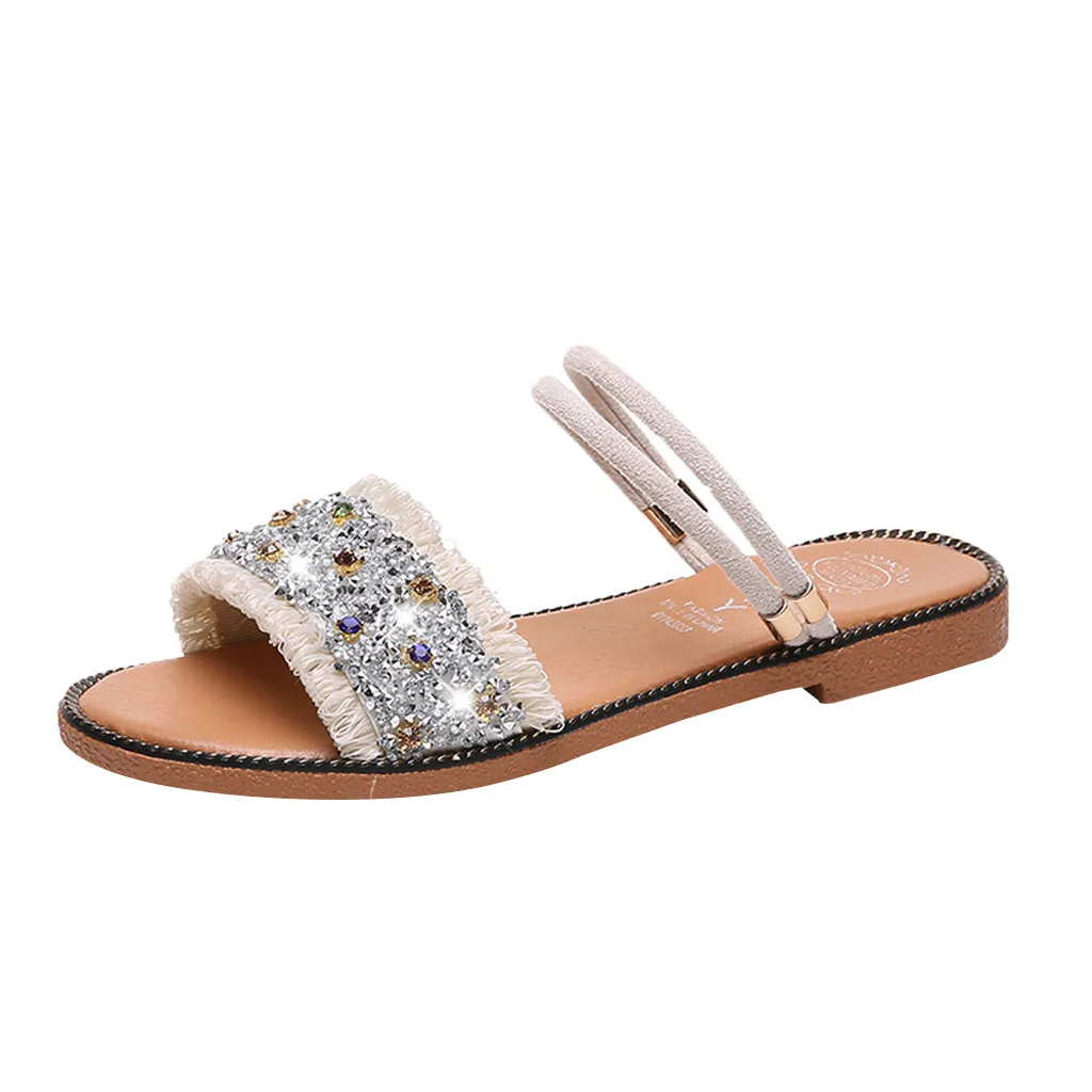 

SAGACE Fashion Summer Women Sexy Non-Slip Outdoor Crystal Bling Sandals Casual Beach Roman Style Simple Shallow Slip-On Shoes