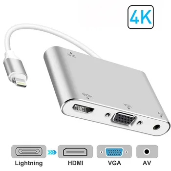 

HDMI VGA AV Adapter Converter 4 In 1 Digital AV Adapter Compatible For iPhone X / 8 / 8 Plus/7/7 Plus HDTV Projector Monitor