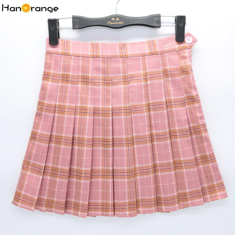 

HanOrange Preppy Style High Waist College Pleated Tennis Girls Plaid Skirts with Safety Pant Pink/Gray/Black XS/S/M/L/XL/XXL