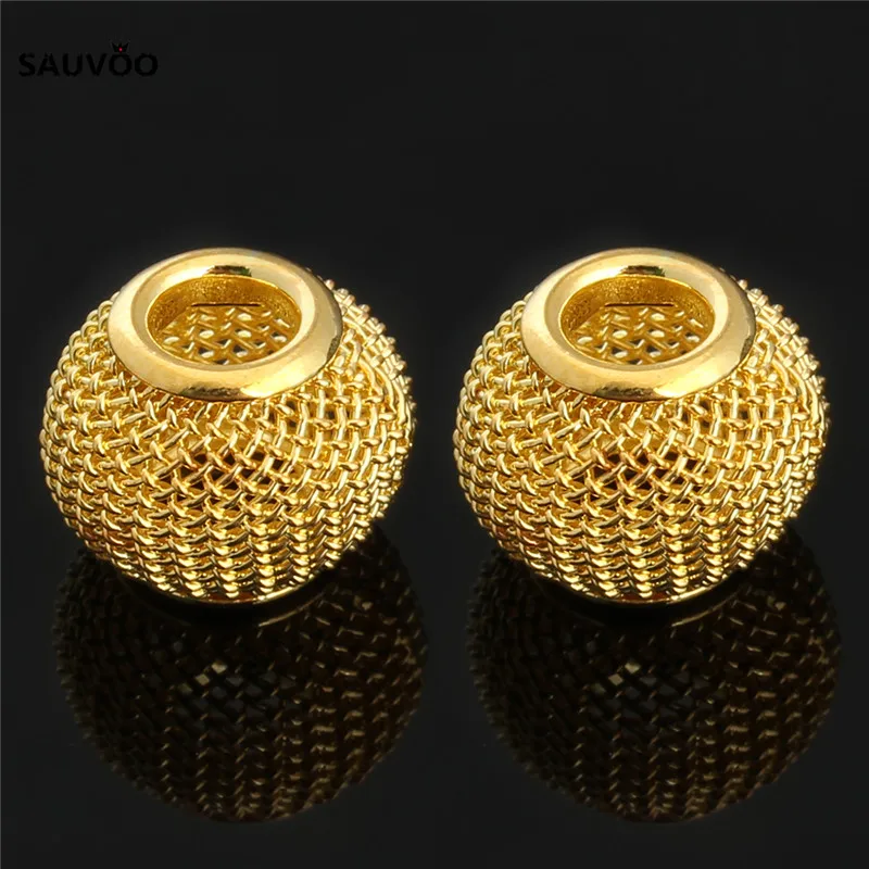 

10pcs Gold Silver Color Round Large Hole Mesh Net Metal Spacer Charm Beads 10*12MM for DIY European Bracelet Findings F1143