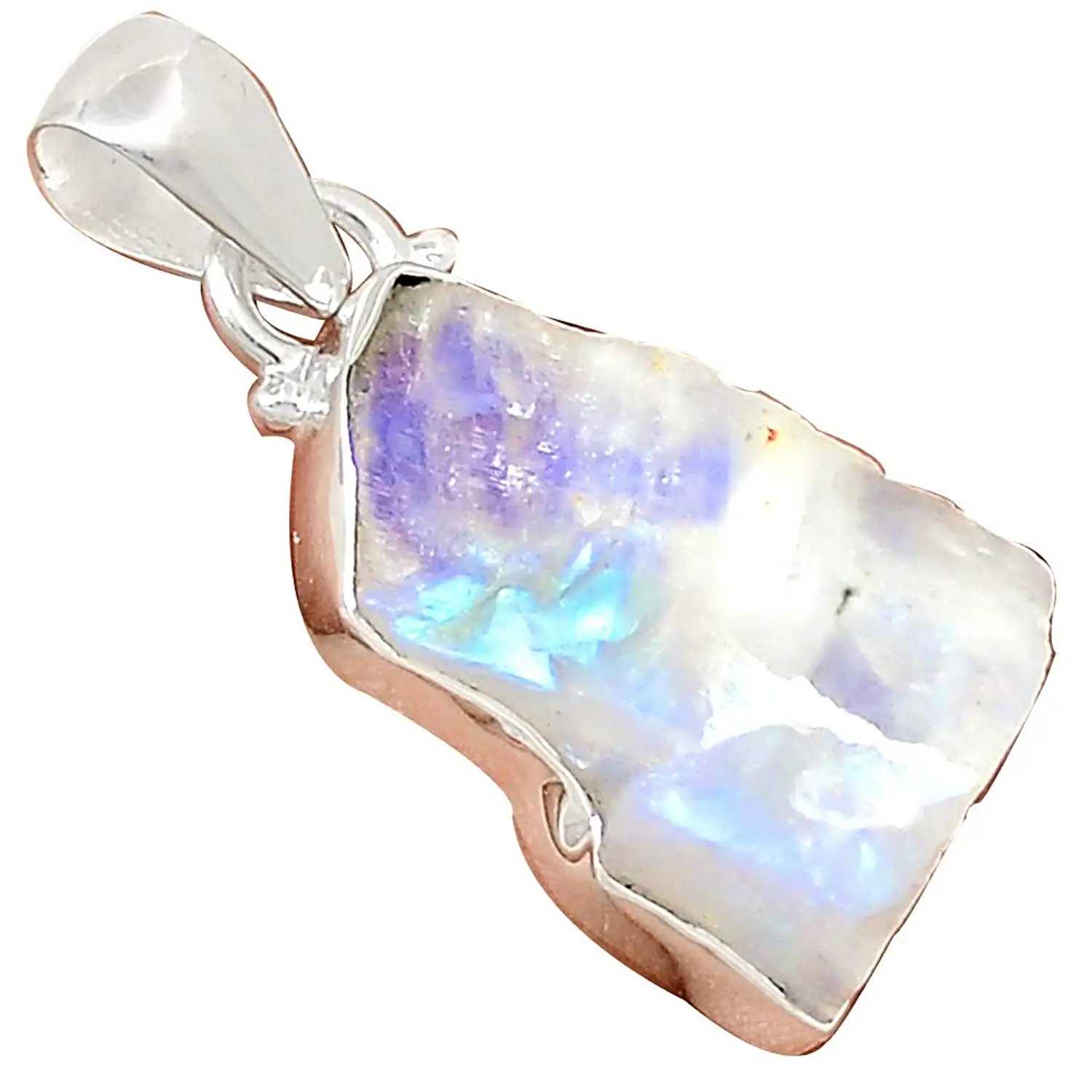 

Nature Rainbow Moonstone Rough Pendant 925 Sterling Silver Jewelry, 36 mm, MHBAP5197