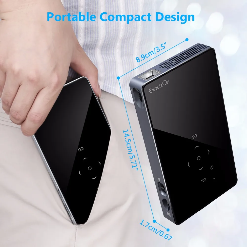 Exquizon P8I DLP mini projector Android 7.1 OS 1GB+8GB Bluetooth 4.0 WIFI Pocket HD Portable DLP projector 1080p home theater  (1)