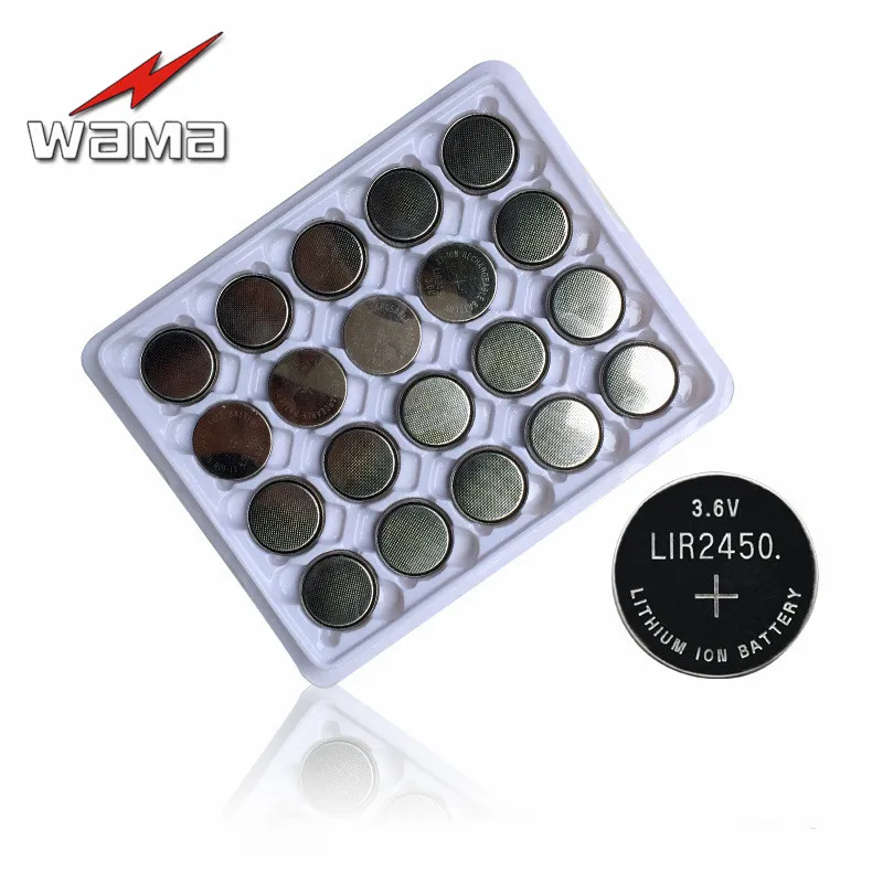 20pcs LIR2450 Rechargeable Battery 3.6V 120mAh Li ion Button Cell