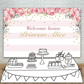 

Allenjoy backdrops Baby Shower Background Pink Stripe Rose Gold Circle Birthday Invitation celebration Party customize