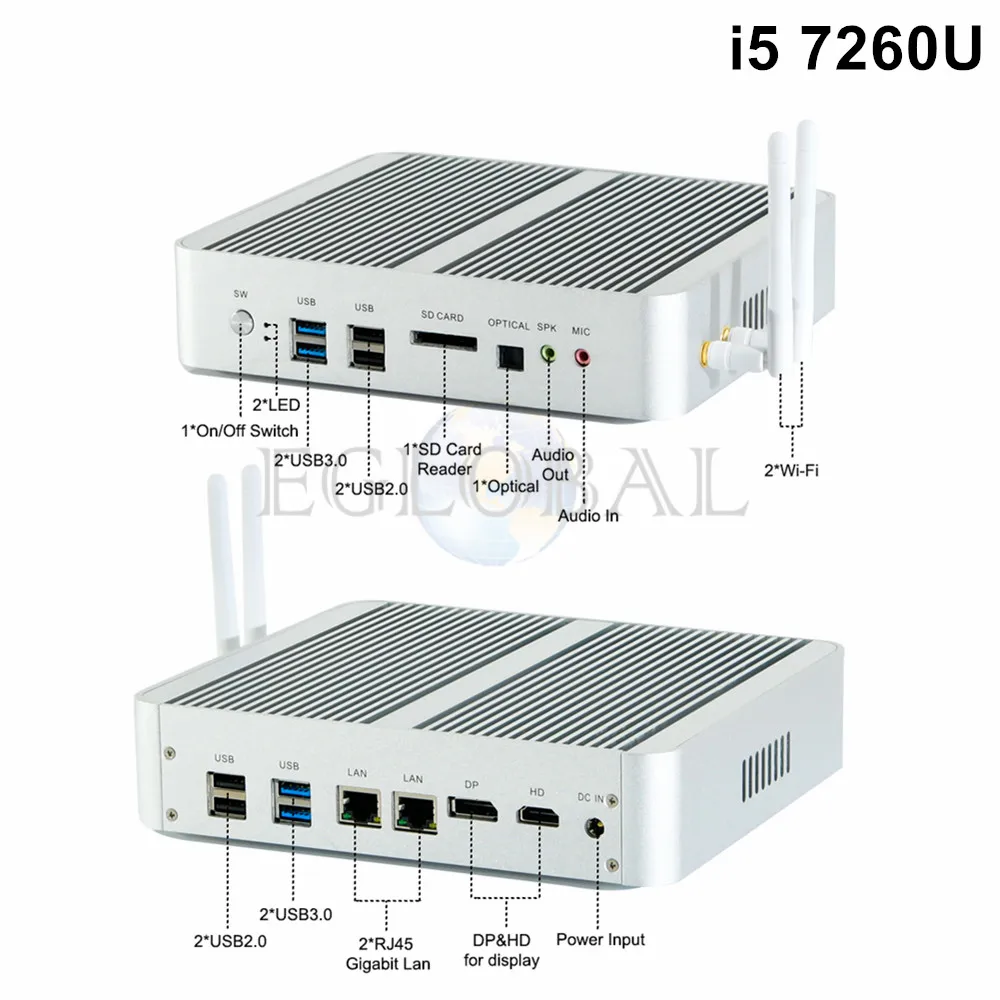 Процессор EGlobal fanless Мини компьютер Nuc i7 8565U i7 7560U i5 8250U i5 7260U DDR4 микро ПК Windows 10 Pro Barebone HTPC Nuc VGA HDMI