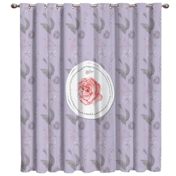 

Purple Background Pink Rose Window Curtains Dark Living Room Curtain Rod Bedroom Curtains Kitchen Outdoor Indoor Fabric Drapes