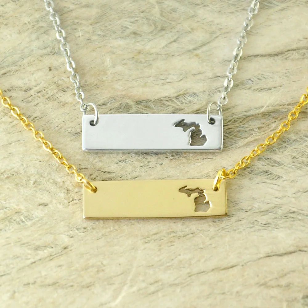 

Michigan Bar Necklace Cut Out Map Necklace Alloy State Necklace Map Charm Custom Map State Pride Bar Necklace