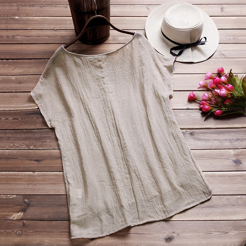 ZANZEA-Vintage-Cotton-Linen-Baggy-T-Shirt-2018-Summer-Fashion-Women-Blusa-Casual-Crew-Neck-Short5