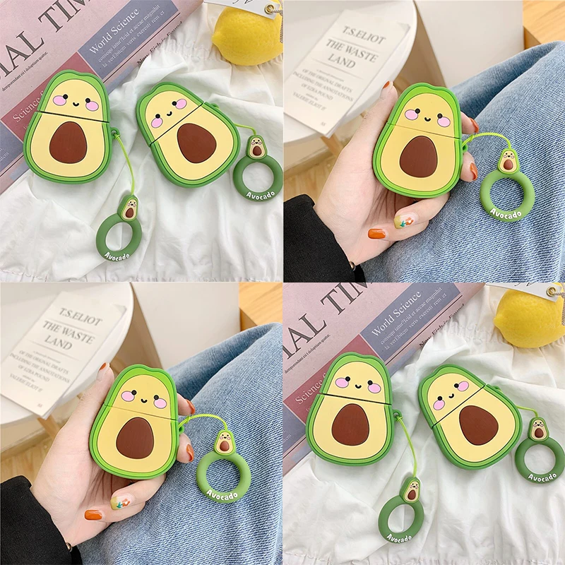 Cute Avocado Pattern Case For Apple AirPods 2 With Hooks Earphone Cover For Apple Air Pods Soft Cartoon Avocado Cases For iPhone
