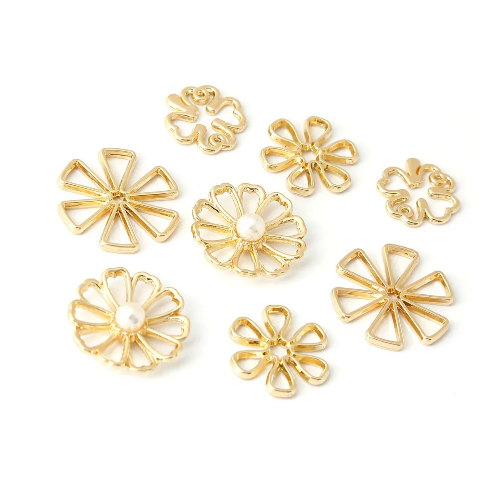 

10Pcs/Lot Gold Hollow Flower Connector 12 14 16 18mm Alloy Charms Pendant for Earring Material Jewelry Supplies Findings