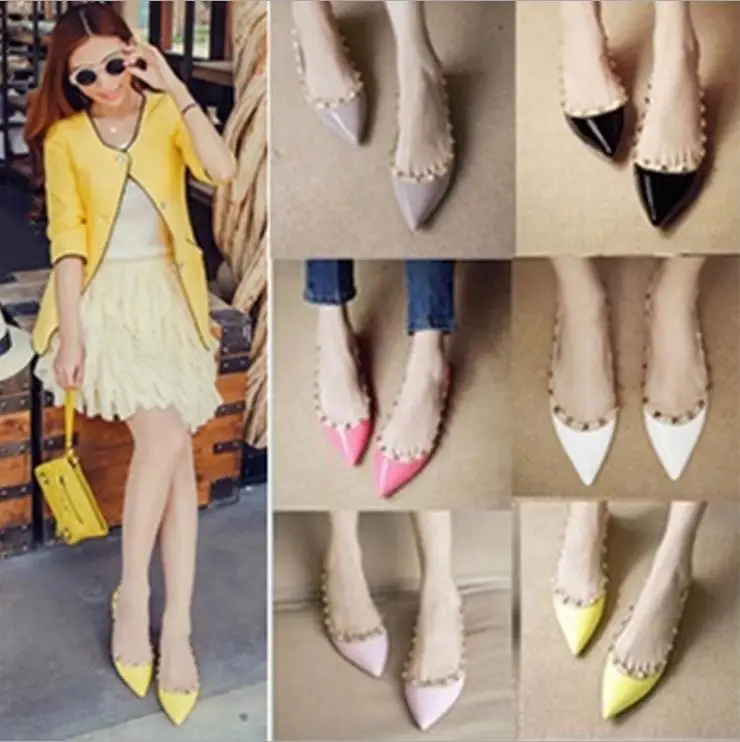 

Brand women's shoes large size European and American classic rivet shoes Pointed flat shoes fashion explosion models women's sho
