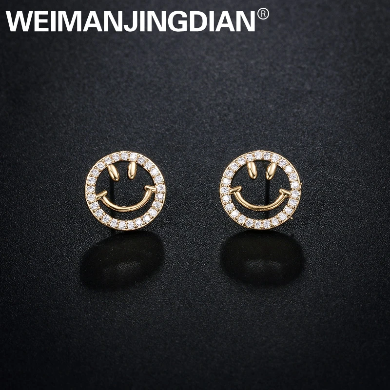 WEIMANJINGDIAN Новое поступление Улыбающееся Лицо Кубический Цирконий CZ Кристалл Halo Серьги гвоздики для женщин в золото или серебро Цвета