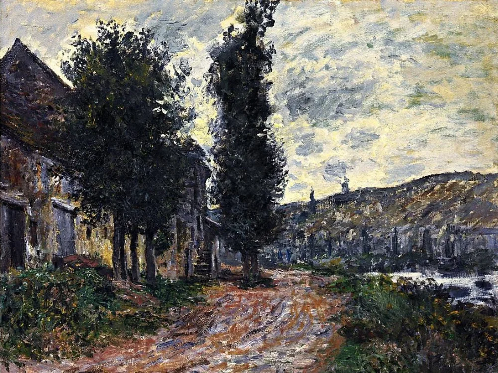 Oil painting Claude Monet - Tow Path at Lavacourt impressionism view canvas