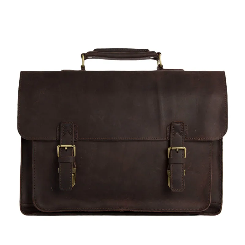 

Cool Men Tote Genuine leather Brown Shoulder Bag Messenger 15"Laptop Briefcase Dropshipping 7205