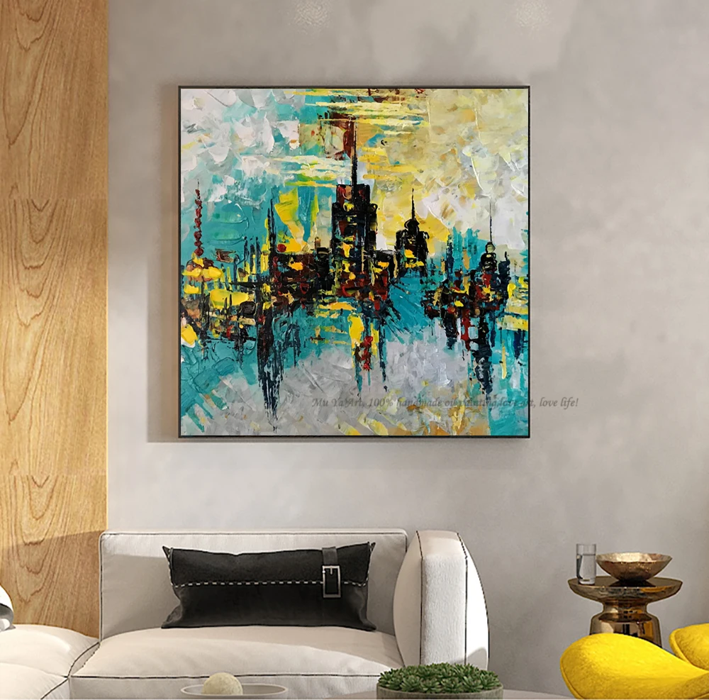 

Modern city scenery pictures fashion home design vintage canvas painting handmade large canvas art for living room one piece art