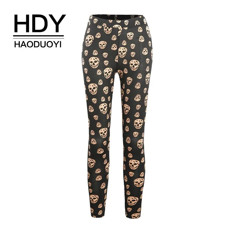 HDY Haoduoyi Femme стильные сексуальные готические Леггинсы с принтом черепа легко