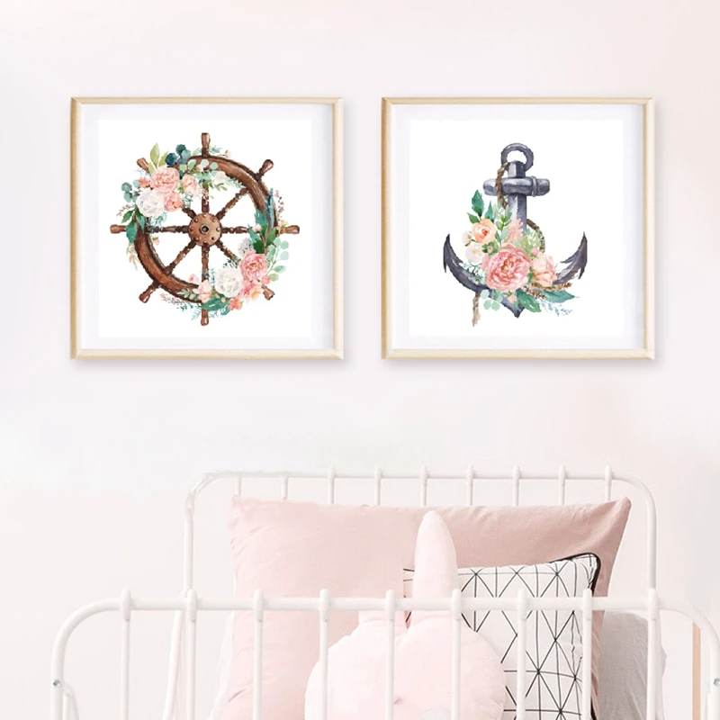 Watercolor hand drawn nautical Canvas prints