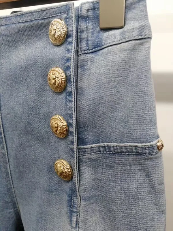 Новые летние европейские женские модные тон на заказ двухрядные золотые пряжки культивировать мораль показать тонкие джинсы Джокера