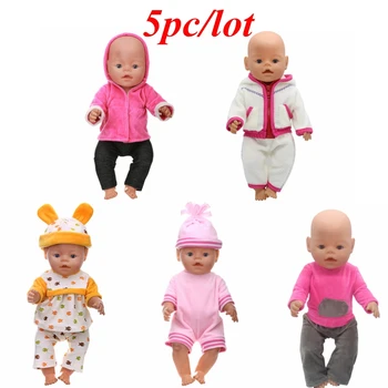 

5pc/lot Baby Doll Clothes Jumpsuits Pajamas Sets Clothes Fit 43cm Baby Doll Accessories Z16