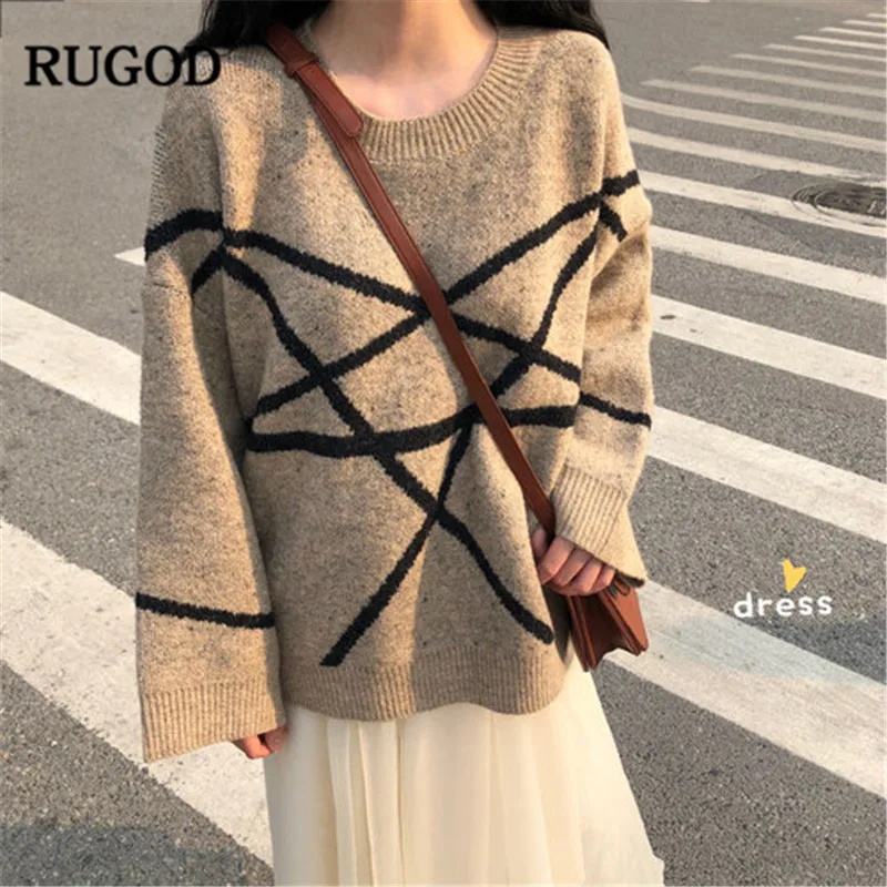 RUGOD 2019 Новые повседневные женские свитера с круглым вырезом свободные