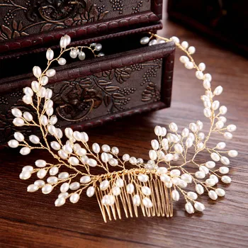 

FORSEVEN Bridal Hair Combs Jewelry Imitation Pearl Handmade Hair Comb Headband Headpiece Women Wedding Hair Accessories JL