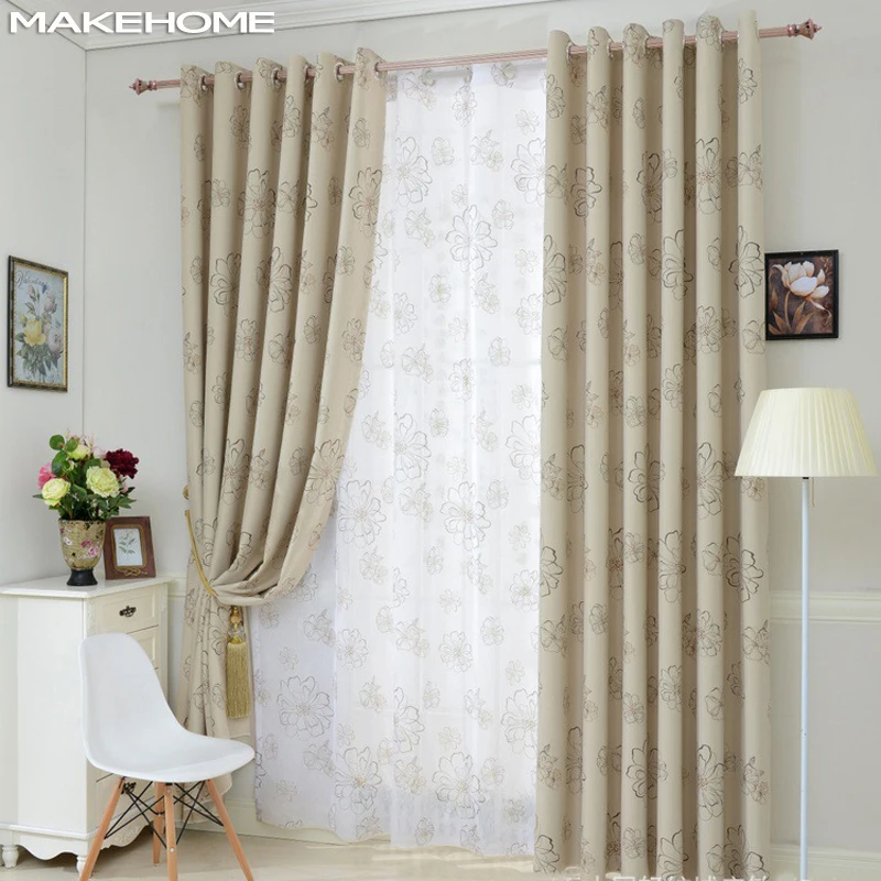 

MAKEHOME Pastoral Floral Printed Curtains for Living Room Bedroom Elegant and Quiet Style Blackout Curtains Home Voile Tulle