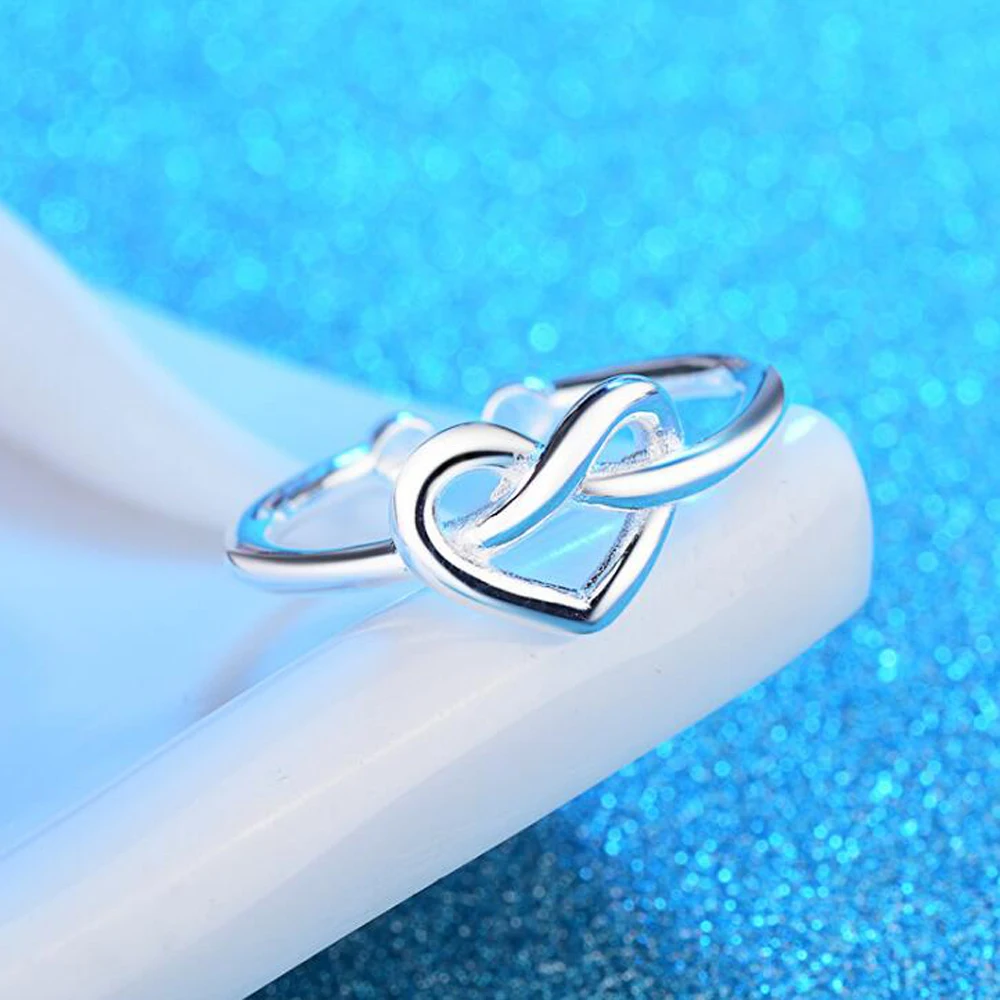 

Women's Heart Infinity Knot Classic Ring 925 Sterling Silver Opening Ring Wedding Band Jewelry Gift Adjustable