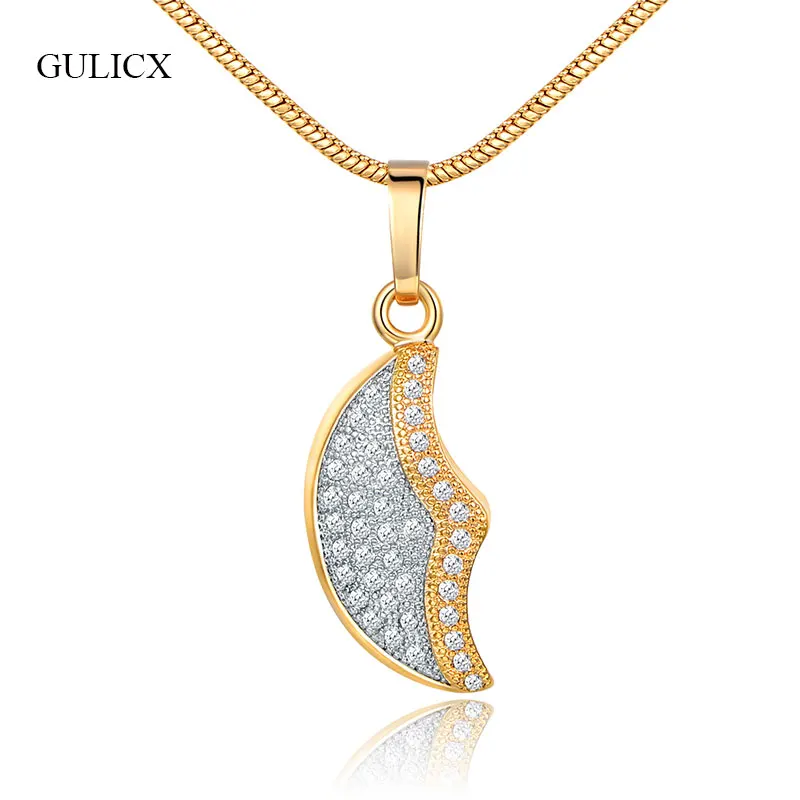 GULICX Fashion Half Moon Shape Pendant Necklace For Women Clear Stone