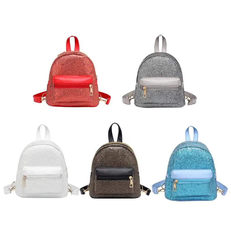 

Shining Sequined PU Backpacks For Female Solid Color Fashion Leather Shoulder Bag Pure Party Mini Travel School Casual Backpack