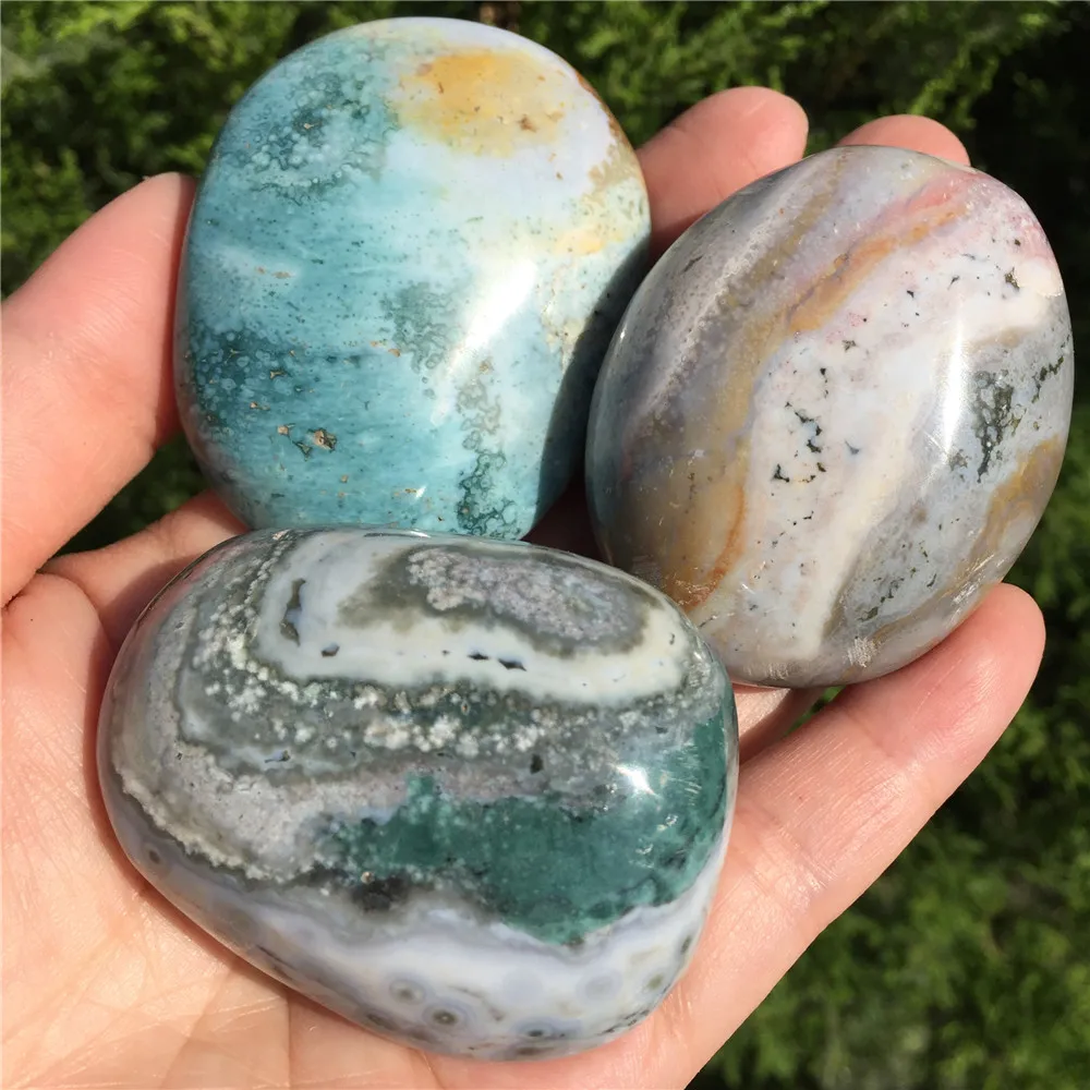

1PCS Natural Ocean Jasper Crystal Palm Stones Madagascar Marine Stone Home Decoration Gift