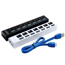 Супер Скорость 5 Гбит 7 Порты светодиодный USB 3,0 HUB разветвитель с на/выключения для PC ноутбук заряжать телефон читать USB U диск Мышь