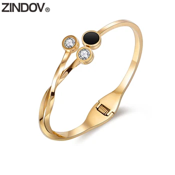 

ZINDOV 316L Stainless Steel Bracelets For Women Bangles Gold CZ Crystal Open Rose Gold Wristband Female Trendy Luxury Jewelry