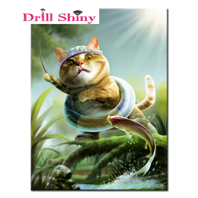 

Needlework full diamond painting cross stitch animal diy diamond embroidery picture square diamond mosaic cat and fish stickers