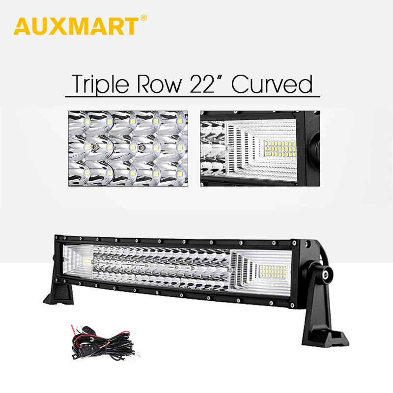 

AUXMART 22" Curve LED Light Bar Triple Row Led Chips 324W Combo Curved Offroad Driving Light for Truck Trailer SUV 4X4 12v 24v