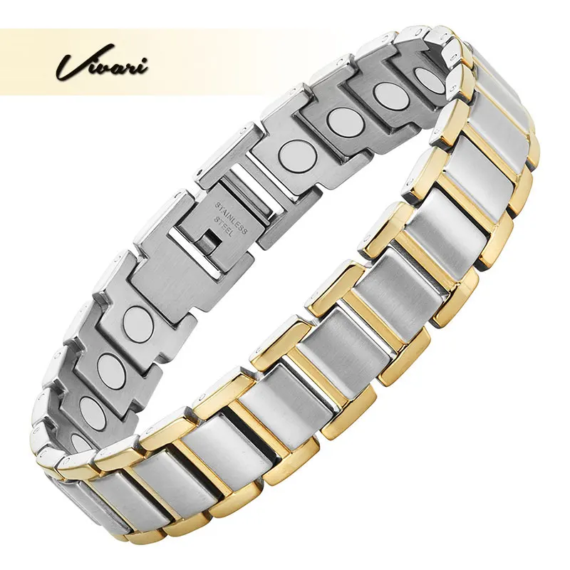Мужской магнитный браслет из нержавеющей стали 2 тона | Украшения и аксессуары