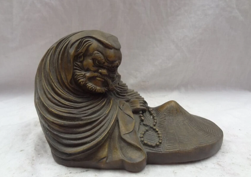 

S4667 Chinese Bronze Buddhism Arhat Sit Damo Bodhidharma Dharma Buddha Bead Statue D0317