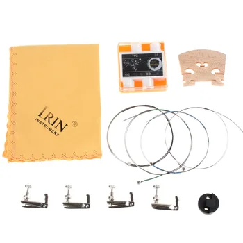 IRIN 6 in 1 Violin Parts Accessories Strings + Mute + Pitch Pipe + Bridge + Fine Tuners + Cloth for 4/4 Violin Fiddle irin 4 4 wood maple electric violin fiddle with ebony fittings cable headphone case black
