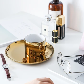 

Ceramic Coffee Mugs Bone Porcelain mug Couples mugs Gold Plated Mirror Effects