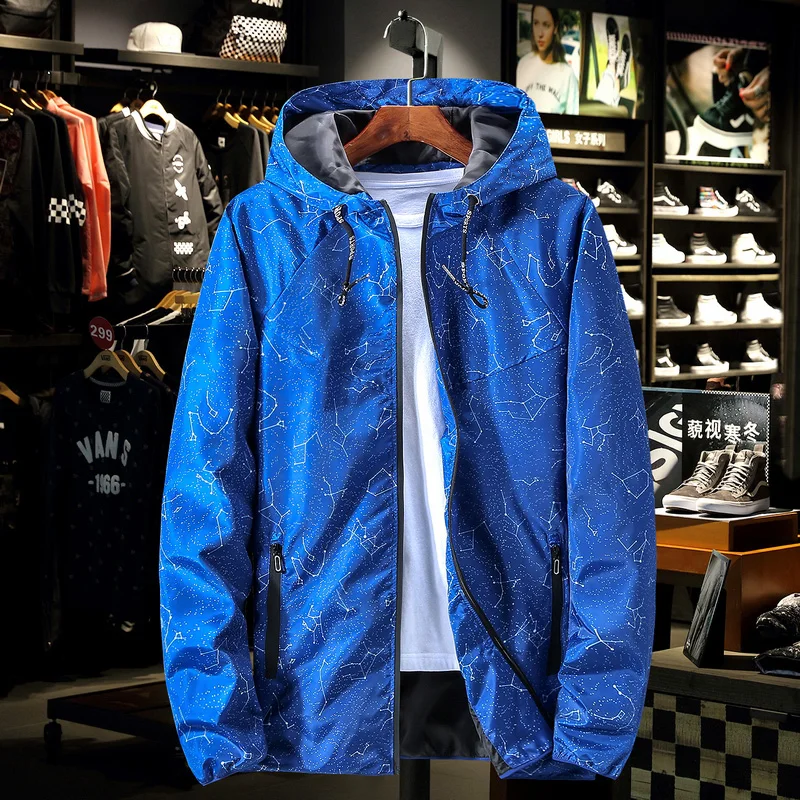 Плюс 9XL 8XL 7XL 6XL новая весенняя осенняя куртка мужская повседневная тонкая Лоскутная мужская куртка-ветровка верхняя одежда на молнии тонкое пальто - Цвет: Синий